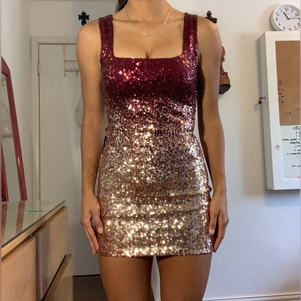Maroon and Rose Gold Homecoming Dress